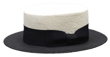 Load image into Gallery viewer, Bruno Capelo 2-Tone The BOATER NATURAL STRAW FLAT CROWN BOATER/Skimmer GAUCHO HAT | BC-700 White/Black
