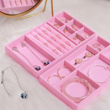 Load image into Gallery viewer, Upgrade Velvet Jewelry Storage Box Necklace Stackable Display Tray Bracelet Earring Organizers Handicrafts Drawer Box Grey Stackable Jewelry Inserts Compartments Velvet Display Storage Box for Necklace
