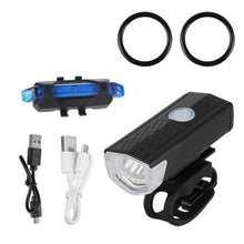 Load image into Gallery viewer, USB Rechargeable  3 Mode Bicycle Front Light Lamp Bike Headlight Cycling LED Powerful Bicycle Front Headlight Waterproof Bike Headlight End Tail Light Set 300 Lumen
