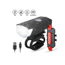 Load image into Gallery viewer, USB Rechargeable  3 Mode Bicycle Front Light Lamp Bike Headlight Cycling LED Powerful Bicycle Front Headlight Waterproof Bike Headlight End Tail Light Set 300 Lumen

