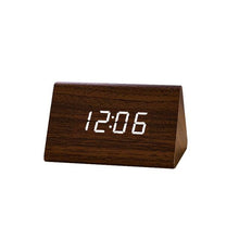 Load image into Gallery viewer, USB/AAA Powered LED Digital Clock Wooden Alarm Clock Table Clock Wooden Digital Alarm Clock with Wireless Charging 3 Alarms LED Display Sound Control and Snooze Dual for Bedroom Bedside Office Voice Control Electronic Clock Desktop Decor
