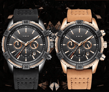 Load image into Gallery viewer, Men's Waterproof Watch With Chronometers Date Display Gold Detail Excellent Background Perfect Gift
