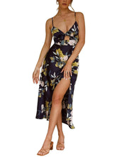Load image into Gallery viewer, Navy Blue Satin Midi Dress with Tie Front - X-Large
