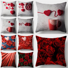 Load image into Gallery viewer, Valentines Day Red Heart And Flowers Pillow Cover Decorative Cushion Case Home Decor Sofa Couch Bedroom Car Flower Pillow Covers Love Pillow Covers Decorative Linen Square Throw Pillow Covers Couple Cushion Cases Home Decor for Sofa Bedroom Car  45x45cm
