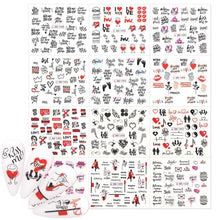 Load image into Gallery viewer, Valentines Heart Letter Flower Nail Stickers Sliders For Nails Water Decals Sticker Tips Manicure Decals for Nail Art Decoration Including Hearts Stars Letters Bowknot Leaves Flowers Plants Fruits Butterflies Nail Art Decoration

