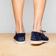 Load image into Gallery viewer, 16-675-NVY VENICE Italian Sueded Goatskin Boat Shoes, Navy

