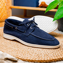 Load image into Gallery viewer, 16-675-NVY VENICE Italian Sueded Goatskin Boat Shoes, Navy
