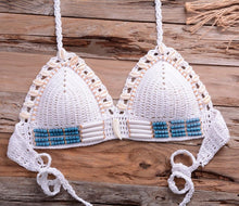 Load image into Gallery viewer, Vintage Blue Bikinis 2 Piece Halter Bikini Set Women High Waist Sequin Swimsuit  Set Handmade Crochet High Quality Swimsuit Women Push Up Swimwear Knitted Beach Wear Bathing Suit
