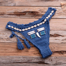 Load image into Gallery viewer, Vintage Blue Bikinis 2 Piece Halter Bikini Set Women High Waist Sequin Swimsuit  Set Handmade Crochet High Quality Swimsuit Women Push Up Swimwear Knitted Beach Wear Bathing Suit
