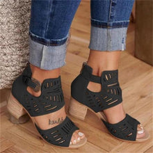 Load image into Gallery viewer, Vintage Hollow Out Sandals Mid Heel Summer Slip-On Buckle Shoes Artificial Open Toe Casual Wedding Hollow Out Lace Closure Low Heels Sandals For Women Peep Toe Comfort Non-Slip Flat Sandals
