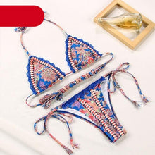 Load image into Gallery viewer, Vintage Print Bikini Female Handwork Small Ruffle Swimming Suit For Women Swimwear High Cut Bikini Set String Print Halter String Triangle Bikini Set Luxury Swimwear Two Piece Swimsuit
