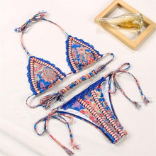 Load image into Gallery viewer, Vintage Print Bikini Female Handwork Small Ruffle Swimming Suit For Women Swimwear High Cut Bikini Set String Print Halter String Triangle Bikini Set Luxury Swimwear Two Piece Swimsuit
