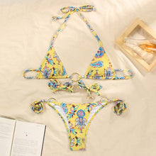 Load image into Gallery viewer, Vintage Print Bikini Female Handwork Small Ruffle Swimming Suit For Women Swimwear High Cut Bikini Set String Print Halter String Triangle Bikini Set Luxury Swimwear Two Piece Swimsuit
