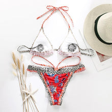 Load image into Gallery viewer, Vintage Print Bikini Female Handwork Small Ruffle Swimming Suit For Women Swimwear High Cut Bikini Set String Print Halter String Triangle Bikini Set Luxury Swimwear Two Piece Swimsuit
