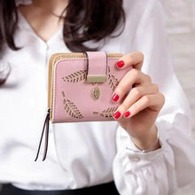 Load image into Gallery viewer, Vintage PU Leather Short Wallets Leaf Design Fashion Purse For Women Elegant Ladies Cute Zipper Purses Card Holders Women Wallet

