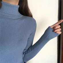 Load image into Gallery viewer, Vintage Style Autumn Winter Thick Sweater For Women Knitted Ribbed Pullover Sweater Long Sleeve Turtleneck Slim Jumper Soft Warm Pullover
