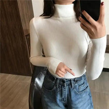 Load image into Gallery viewer, Vintage Style Autumn Winter Thick Sweater For Women Knitted Ribbed Pullover Sweater Long Sleeve Turtleneck Slim Jumper Soft Warm Pullover
