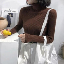 Load image into Gallery viewer, Vintage Style Autumn Winter Thick Sweater For Women Knitted Ribbed Pullover Sweater Long Sleeve Turtleneck Slim Jumper Soft Warm Pullover

