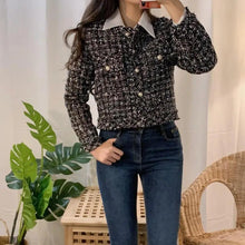 Load image into Gallery viewer, Vintage Style Autumn Winter Tweed Jackets For Women O-Neck Long Sleeve Loose Wool Coat Single Breasted Outwear For Girls
