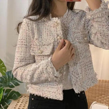 Load image into Gallery viewer, Vintage Style Autumn Winter Tweed Jackets For Women O-Neck Long Sleeve Loose Wool Coat Single Breasted Outwear For Girls
