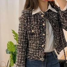 Load image into Gallery viewer, Vintage Style Autumn Winter Tweed Jackets For Women O-Neck Long Sleeve Loose Wool Coat Single Breasted Outwear For Girls
