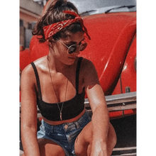 Load image into Gallery viewer, Vintage Style Print Bandana Hair Bands for Girls Women Headband Square Scarf Face Mask Cross Turban Bandanas Headwear
