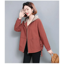 Load image into Gallery viewer, Vintage Style Women's Coat Hooded Jacket Long Sleeve Zipper Pockets Casual Windbreaker Basic Jackets Outerwear Plus Size 4XL E25

