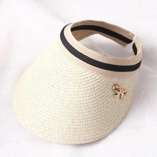 Load image into Gallery viewer, Vintage Women's Sun Hats Handmade Straw Visor Caps Fashionable Adult Sun Beach Top Hats Cute Bowknot Design Fashion Summer Women's Casual Caps Straw Hats Parent-Child Summer Hat Empty Top Beach Hat
