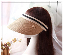 Load image into Gallery viewer, Vintage Women's Sun Hats Handmade Straw Visor Caps Fashionable Adult Sun Beach Top Hats Cute Bowknot Design Fashion Summer Women's Casual Caps Straw Hats Parent-Child Summer Hat Empty Top Beach Hat
