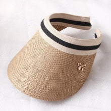 Load image into Gallery viewer, Vintage Women's Sun Hats Handmade Straw Visor Caps Fashionable Adult Sun Beach Top Hats Cute Bowknot Design Fashion Summer Women's Casual Caps Straw Hats Parent-Child Summer Hat Empty Top Beach Hat
