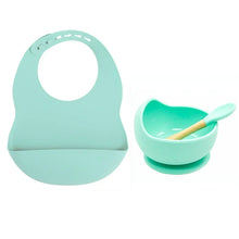 Load image into Gallery viewer, Colorful Silicone Feeding Set for Babies: Bib, Bowl, and Spoon
