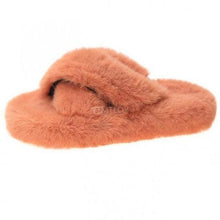 Load image into Gallery viewer, Warm Fluffy Fur Slippers Shoes Women Flip Flop Flat Furry Slides Outdoor Sandals Woman Open Toe Slippers Plush Cross Band Fleece Comfy Memory Foam House Indoor Winter Shoes
