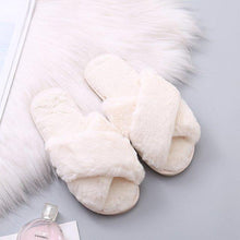 Load image into Gallery viewer, Warm Fluffy Slippers Women Cozy Faux Fur Cross Indoor Floor Slides Flat Soft Furry Flip Flops Fuzzy Slippers Cross Band Fluffy Slippers Faux Fur Slippers Plush House Open Toe Cozy Slippers For Women
