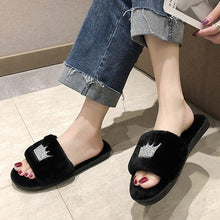 Load image into Gallery viewer, Warm Fluffy Slippers Women Faux Fur Slipper Indoor Floor Slides Flat Soft Furry House Warm Comfortable Fuzzy Furry Bedroom Slippers Indoor Cozy Memory Foam Anti-Slip Flip Flops
