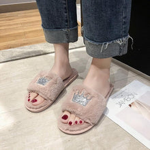 Load image into Gallery viewer, Warm Fluffy Slippers Women Faux Fur Slipper Indoor Floor Slides Flat Soft Furry House Warm Comfortable Fuzzy Furry Bedroom Slippers Indoor Cozy Memory Foam Anti-Slip Flip Flops
