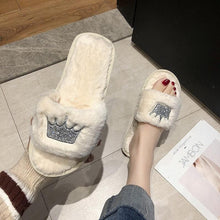 Load image into Gallery viewer, Warm Fluffy Slippers Women Faux Fur Slipper Indoor Floor Slides Flat Soft Furry House Warm Comfortable Fuzzy Furry Bedroom Slippers Indoor Cozy Memory Foam Anti-Slip Flip Flops
