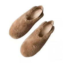 Load image into Gallery viewer, Warm Fur Loafers Women Winter Shoes Indoor Furry Flats Round Toe Fluffy House Warm Wool Slippers Memory Foam Anti-Skid Sole House Shoes Indoor Outdoor Slippers
