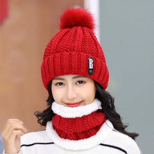 Load image into Gallery viewer, Warm Winter Skellies Beanies Knitted Hat Women Brand High Quality Winter Women Ball Ski Wool Fur Hat Pompoms Hats Knitted Scarf Women's Winter Beanie Hat, Warm Fleece Lined Knitted Soft Ski Cuff Cap with Pompom

