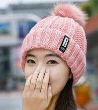 Load image into Gallery viewer, Warm Winter Skellies Beanies Knitted Hat Women Brand High Quality Winter Women Ball Ski Wool Fur Hat Pompoms Hats Knitted Scarf Women's Winter Beanie Hat, Warm Fleece Lined Knitted Soft Ski Cuff Cap with Pompom
