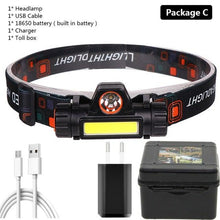 Load image into Gallery viewer, Waterproof 2 Light Mode USB LED Headlight With Magnet Rechargeable Headlamp Built-in 18650 Battery Flashlight  COB Work Light For Outdoor Camping Cycling Fishing Headlamp Flashlight
