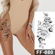 Load image into Gallery viewer, Waterproof Temporary Black Tattoo Sticker Peony Flower Snake Sketch Luxury Big Tattoo For Womens
