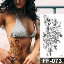 Load image into Gallery viewer, Waterproof Temporary Black Tattoo Sticker Peony Flower Snake Sketch Luxury Big Tattoo For Womens
