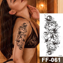 Load image into Gallery viewer, Waterproof Temporary Black Tattoo Sticker Peony Flower Snake Sketch Luxury Big Tattoo For Womens
