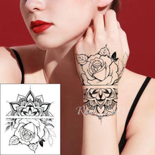 Load image into Gallery viewer, Waterproof Womens Temporary Sticker Tattoo Flower Rose Realistic Sketches For Arm Hand
