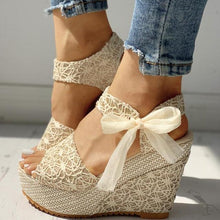 Load image into Gallery viewer, Wedding Lace Women Heeled Shoes Summer Sandals Party Platform High Heels Woman Espadrilles Platform Ankle Strap Lace Bow High Heels Summer Casual Beach Sandals
