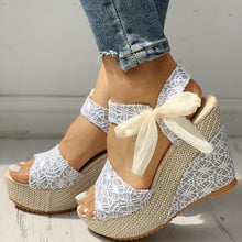 Load image into Gallery viewer, Wedding Lace Women Heeled Shoes Summer Sandals Party Platform High Heels Woman Espadrilles Platform Ankle Strap Lace Bow High Heels Summer Casual Beach Sandals
