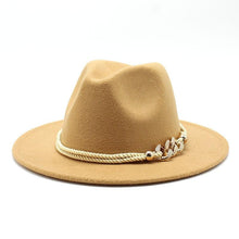 Load image into Gallery viewer, White Elegant Wide Brim Simple Hat Summer Women Lady Retro Wide Brim Hat Charming Fedora Hat Solid Color Fedoras Hat With Chain Men Women Cotton Comfortable Jazz Cap 56-58cm
