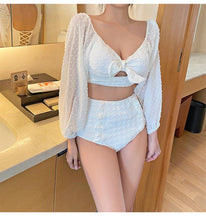 Load image into Gallery viewer, White High Waist Bikini Women Solid Swimwear  Cover Up Swimsuit Sheer Mesh Tie Crop Top Bikini Sets Lace Long Sleeve Bikini Off Shoulder Swimsuit Push Up Mesh Pad Bathing Suit
