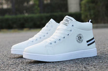 Load image into Gallery viewer, White Men Winter Plush Shoes Boys Comfort Sneakers Leather High Top Sneakers Trendy Style Casual Shoes Fashion Sneakers Breathable Comfort Walking Shoes For Mens
