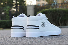 Load image into Gallery viewer, White Men Winter Plush Shoes Boys Comfort Sneakers Leather High Top Sneakers Trendy Style Casual Shoes Fashion Sneakers Breathable Comfort Walking Shoes For Mens

